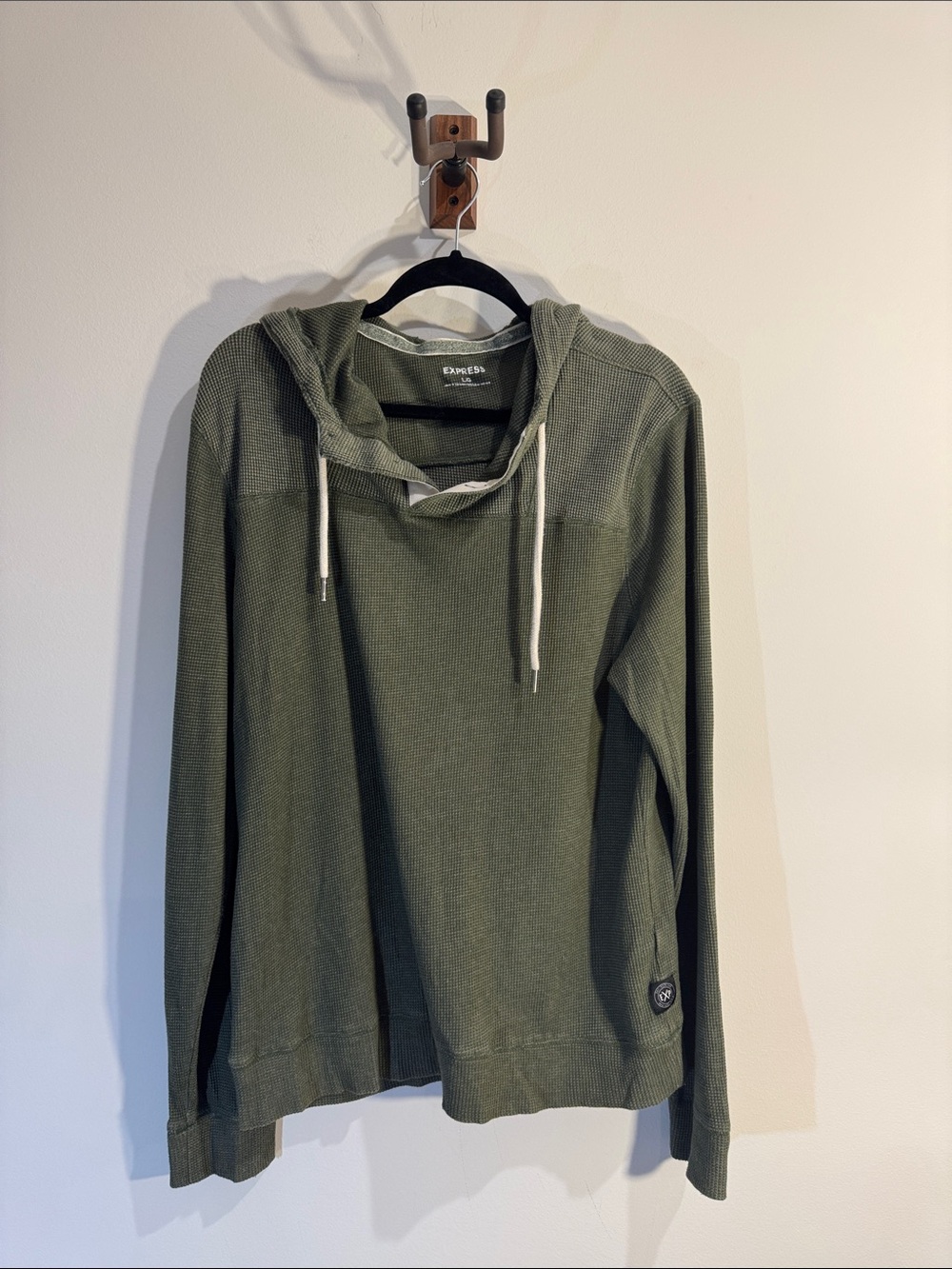 Express Olive Green Waffle Knit Hoodie with Drawstring